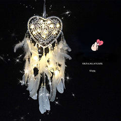 LightsFashion Handmade LED Light Dream Catcher with Feather Love Heart Dream Catcher Night Light Home