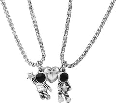 2 Pcs Stainless Steel Couples Necklaces Astronomy Spaceman Magnetic Matching