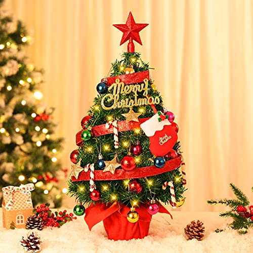 22'' Mini Christmas Tree Set w/ 50 LED Lights & 39 Pcs Ornaments