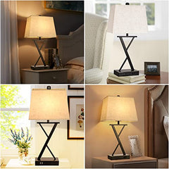 Set of 2 Table Lamps with 2 USB Ports & 1 AC Outlet