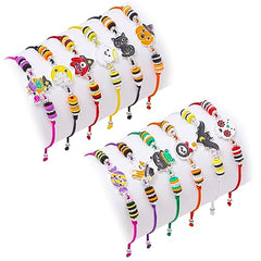 12 Pcs Bracelets for Girls Women Halloween Jewelry Friendship Braided Bracelet Pumpkin Ghost Charms Adjustable