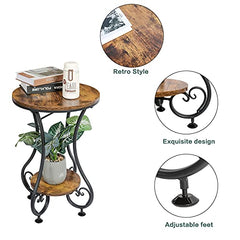 Round Side Table for Small Spaces, Rustic Brown & Black