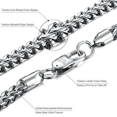Stainless Steel Wheat Chain Necklace for Men Women Set 5mm in Width, 22" 8.5"