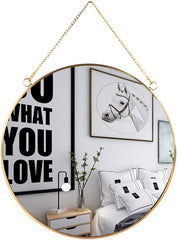 15.7" Hanging Wall Circle Mirror Decor Gold Geometric Mirror w/ Chain