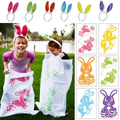6 Easter Potato Sack Race Jumping Bags 40 x 24 w/ Bunny Ears Headbands for Party Supplies
