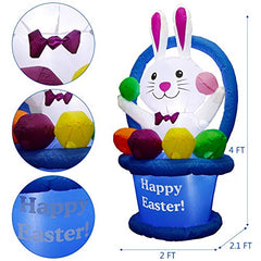 5ft Easter Inflatable Bunny in Egg Basket w/ LEDs for Home Decoration