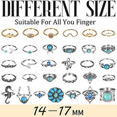 78 Pcs Vintage Turquoise Rings Set for Women