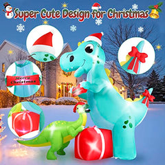 8FT Dinosaur Christmas Inflatables Decoration w/ LEDs
