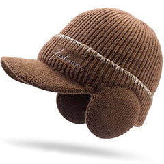 Men's Beanie w/ Visor -Warm Winter Knit Earflaps Hats