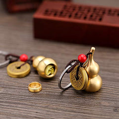 3 Pieces Chinese Gourd Brass Wu Lou Keychains Feng Shui Coins for Good Luck