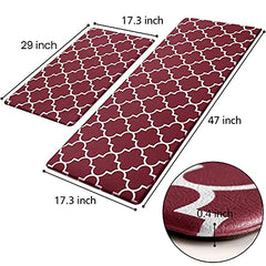 2 PCS Cushioned Anti-Fatigue Kitchen Rug, Waterproof Non-Slip