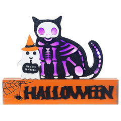 Halloween Decorations Indoor, Large Decorative HALLOWEEN Wood Sign with Ghosts and Spooky Cat