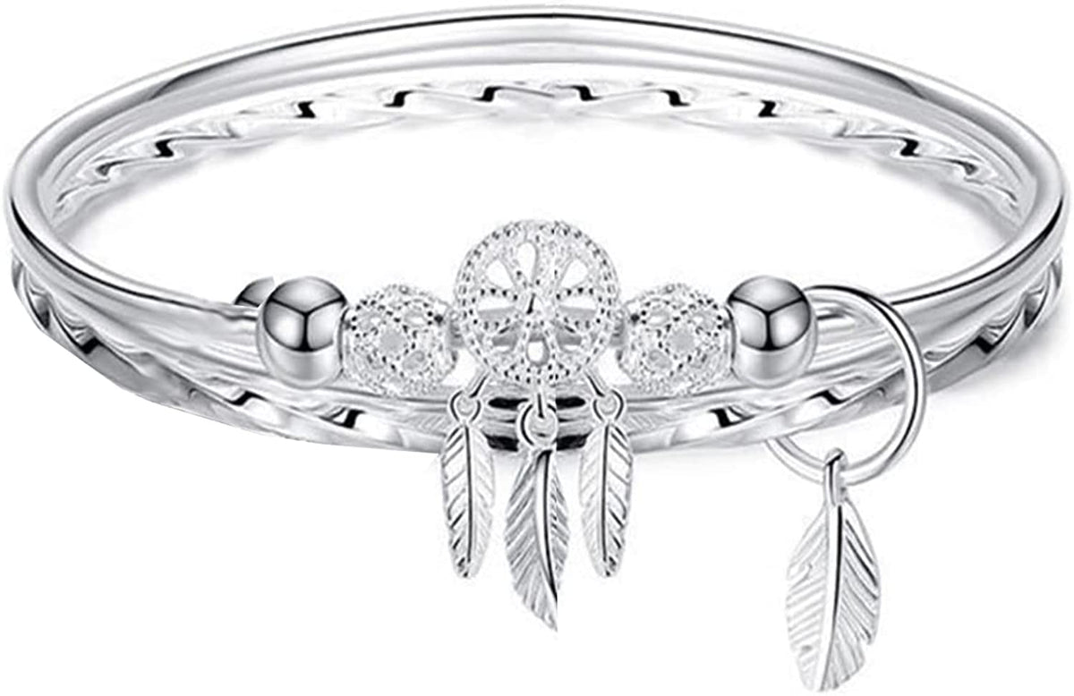 Silver Dream Catcher Tassel Feather Charm Bracelet Bangle Adjustable Mother's Day