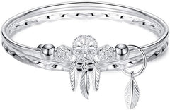 Silver Dream Catcher Tassel Feather Charm Bracelet Bangle Adjustable Mother's Day