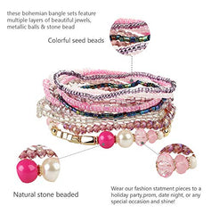 6 Sets Bohemian Stackable Bead Bracelets for Women Stretch Multilayer