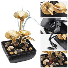 Lotus Leaf Fountains Waterfall Decoration Includes Many Natural River Rocks & Colorful Scene Light
