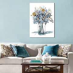 Indigo Flowers Watercolor Canvas Wall Art Decor Framed Ready to Hang