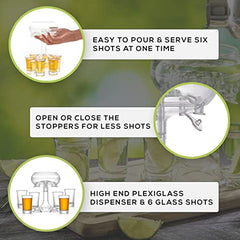 6 Shot Glass Dispenser & Shot Glasses Set, 32oz Liquor Dispenser