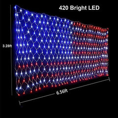 420 LED USA Flag Net Patriotic Lights Hanging Ornaments