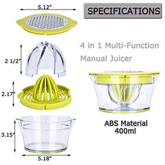 Citrus Lemon Orange Juicer Manual Hand Squeezer w/ Built-in Measuring Cup & Grater