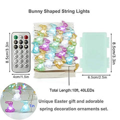 Easter LED String Lights Battery Operated w/ Remote 10 ft 40 LEDs Bunny Shaped
