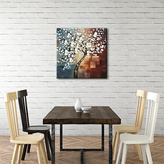 Modern Abstract White Flowers Oil Paintings on Canvas Wall Art 100% Hand Painted