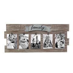 Rustic Wooden Family Collage Photo Frame w/ Clips