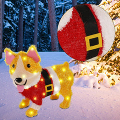 Christmas Outdoor Decoration Lighted Dog, 17 Inch Height Pre-Lit 3D Tinsel Cute Puppy   Holiday Decor with Clear Lights, Light Up & Plug