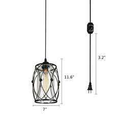 Industrial Metal Cage Hanging Pendant Lamp W/ Plug in Cord
