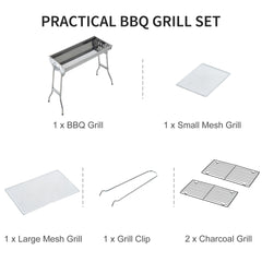 28" Stainless Steel Small Portable Folding Charcoal BBQ Grill Set