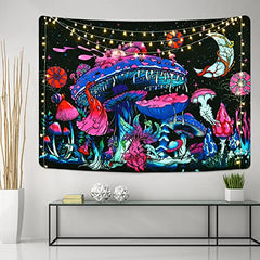 Mushroom Moon and Stars Plants Starry Night Sky Monster Tapestry Wall Hanging for Room
