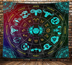 Zodiac Astrology Tapestry, Sun & Moon Constellation Tapestry 60x40"