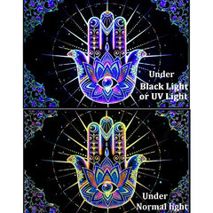 Extra Large Blacklight Hamsa Evil Eye Tapestry
