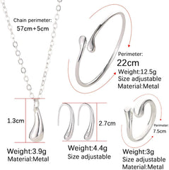 4PCS 925 Sterling Silver Jewelry Set Teardrop Pendant Necklace Earrings Bracelet Ring