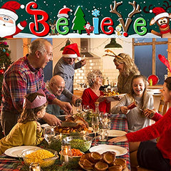 Believe Christmas Banner w/ Santa Claus and Snowman