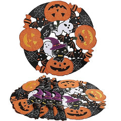 Embroidered Black Round Placemats 15 Inches, Thanksgiving Fall Pumpkins Table Decorations