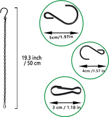 Hanging Chains with Hooks, 10 Pieces 19.7 Inch Black Chain for Hanging Bird Feeders Planters Baskets Billboards Lanterns Wind Chimes Ornaments Outdoor/Indoor Use