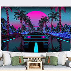 Urban Street Scene -Cars Palm Trees Sunset Tapestry
