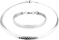 Stainless Steel Omega Chain 8mm Solid 18 inch Necklace and 8.5 inch Bracelet Set, Silver