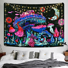 Mushroom Moon and Stars Plants Starry Night Sky Monster Tapestry Wall Hanging for Room