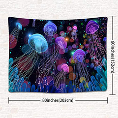 Under Sea Ocean Jellyfish Tapestry Wall Hanging Fantasy Magical Colorful Marine Life Tapestry
