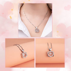 Preserved Real Rose w/ Necklace, Eternal Rose for Mom Wife Girlfriend Sister Ideas (Pink)