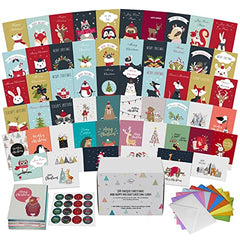 100 Modern Christmas & Happy Holiday Cards w/ Colorful Envelopes