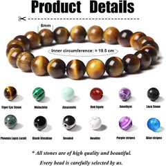 12 Pcs 8mm Gemstones Beaded Bracelets for Men Women Stone Bead Healing Stretch