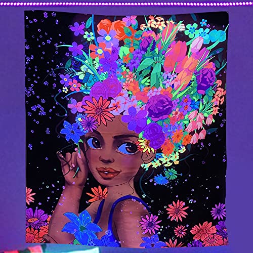 UV Reactive Beautiful Afro Black Woman Tapestry 51"X59"