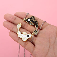 Matching Couples Friendship Necklace Black & White Fish, 2 Best Friends Jewelry Set