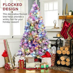 s 4.5ft Pre-Lit Christmas Tree Artificial Snow Flocked Pine Tree for Home, Office, Party Decoration