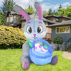 Easter Inflatable Decorations 5 ftl Easter Bunny & Basket w/ Build-in LEDs