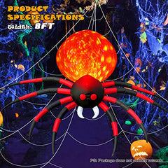 8 FT Halloween Inflatable Spider Outdoor Decorations for Yard, Giant Crawling Spider with LED Rotating Flame,
