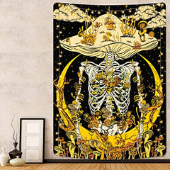 Mushroom Skeleton Tapestry Moon Hippie Plants Starry Sky Cloud Vertical Vines